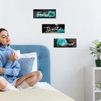Hillban 3 Pieces Rose Wooden Wall Decor Rose Bathroom Decor Thankful Grateful Blessed Accessories Inspirational Wall Art Signs for Living Room Kitchen Wedding(16 x 6 Inch,Teal)