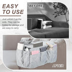 uxcell 2 Pcs Recliner Armchair Caddy, Couch Armrest Organizer with 14 Pockets for Bedside Sofa Remote Control Holder Magazine Phone Book Glasses (Gray, 20" x 7" x 9")