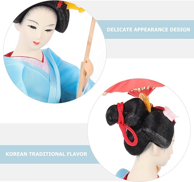 IMIKEYA Japanese Geisha Kimono Doll Collectible Figurines Traditional Craft Desktop Ornaments for Home Restaurant Table Decors