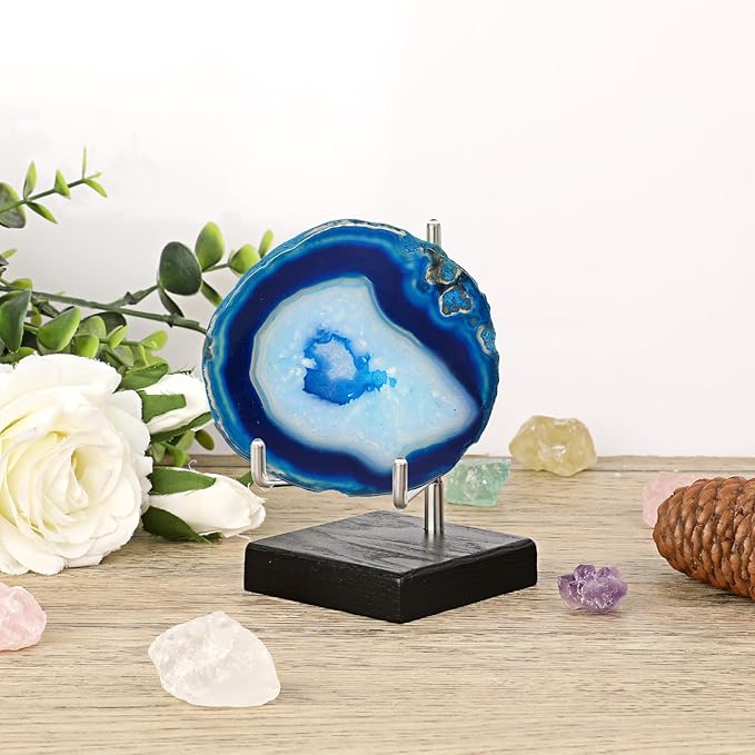 Hipiwe Display Stand Easel with Adjustable Stainless Steel Arm Easel with Wooden Base Easel Holder for Fossil Coral Geodes Rock Mineral Agate Plate Seashell Collectibles, 2.5"x2.5"x4.4"