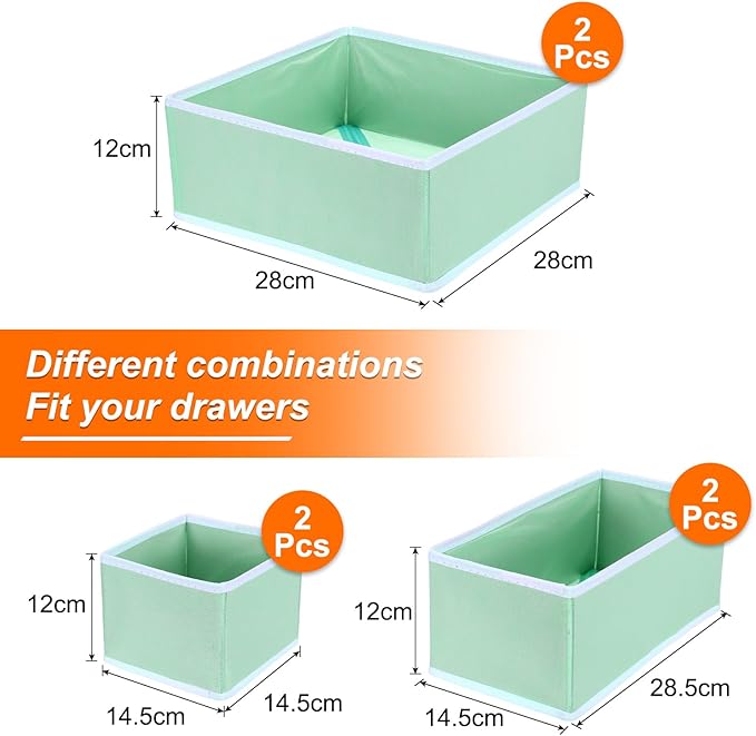 uxcell 1 Set Foldable Cloth Storage Box, 6 Slots Fabric Socks Underwear Drawer Dividers Organizers Baskets Bins for Clothes Socks Scarves Ties, Green