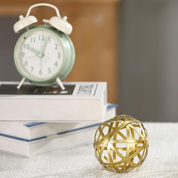Gold Decorative Sphere, Metal Coffee Table Decor Sculpture, Modern Home Decor Accent for Tabletop, Centerpiece, Shelf Display- Elegant Metal Sphere Decor with Luxury Golden Finish