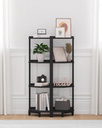 Hzuaneri Corner Shelf Stand, Corner Bookshelf, Storage Standing Shelf Unit with Metal Frame, Plant Stand, Bookcase for Living Room, Home Office, Bedroom, 4-Tier Black CS05806B