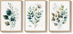 Framed Green Botanical Wall Art for Living Room, 3 Piece Neutral Minimalist Watercolor Leaf Canvas Painting Prints, Modern Farmhouse Boho Sage Green Plant Artwork for Bedroom Kitchen Wall Decor