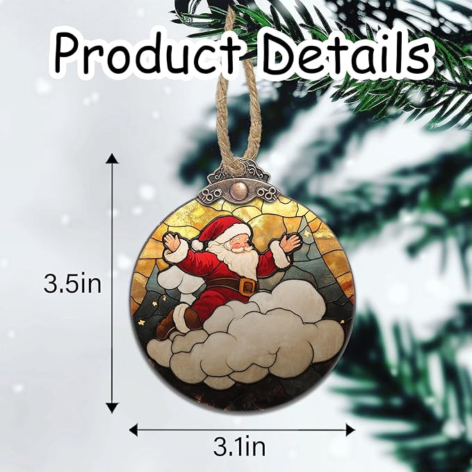 DASTOLL Stained Glass Christmas Decorations, Santa Claus On The Cloud Suncatcher for Window Christmas Tree Hanging Ornaments Cute Sun Catcher Xmas Decor Gifts for Women Men Mom Nana Friend