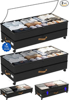 Under Bed Storage with Wheels 2-Pack, 75L XXL Under the Bed Storage Containers Large, 12" Tall Adjustable Storage for Underbed with Lids, Rolling for Clothes, Shoes, Blankets (Black)