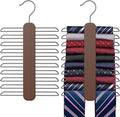 Tie Hanger 2 Pack, Rust Resistant Wooden Necktie Organizer with 360 Degree Rotation for Tie, Belt, Scarf Storage