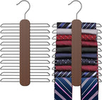 Tie Hanger 2 Pack, Rust Resistant Wooden Necktie Organizer with 360 Degree Rotation for Tie, Belt, Scarf Storage