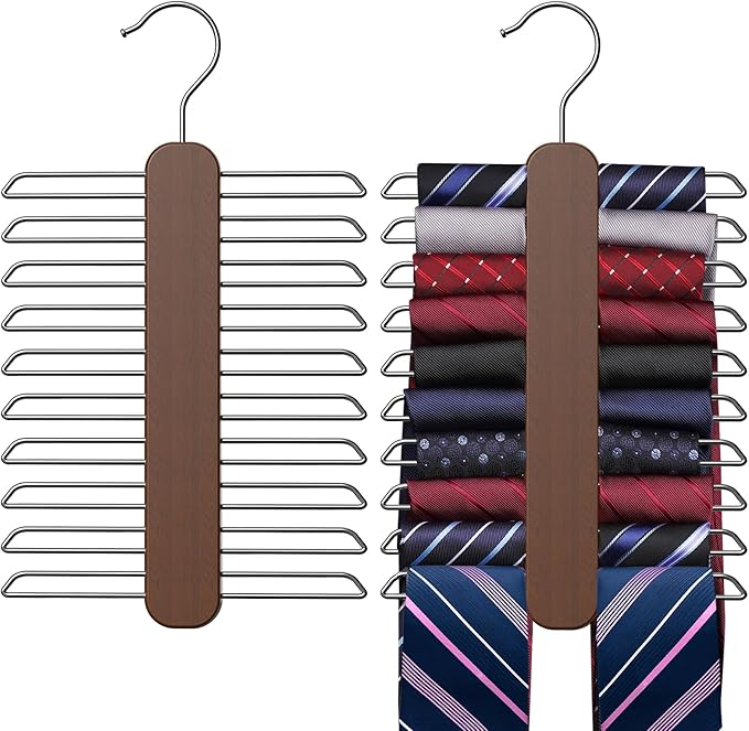 Tie Hanger,Tie Organizer for Closet 20 Storage Capacity,Wooden Necktie Organizer Tie Holder,360 Degree Rotating Accessory Organizers for Tie,Belt,Scarf