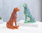 Quoowiit Statues for Home Decor, Modern Sculptures and Statues Decorations for Living Room, Bedroom, Table, Bookshelf, White Resin Leopard Art Decorative Sculpture with Black Polka Dots Design