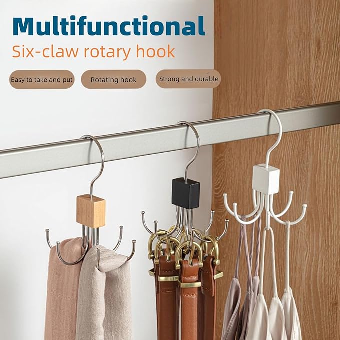 2Pcs Multifunction Belt Hanger, 360° Rotatable Belt Organizer | Hold Up to 24 Belts – Hanging Holder Storage Hook for Belt, Bra, Tie, Scarf, Purse & Tank Tops, Silver