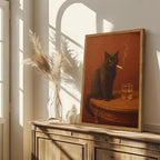 Framed Funny Black Cat Wall Art, Vintage Moody Cat Pictures Wall Decor, Humor Cool Animal Paintings Canvas Prints for Living Room Bedroom Bathroom Bar 12x16 inch