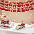 Cherry Decor – 4.9″Sweet Cherry Vintage Metal Truck with 3 Fake Cherries for Themed Party Decorations, Home Kitchen Centerpieces for Tables, Farmhouse Pickup Truck Tiered Tray Decor Gifts(White)