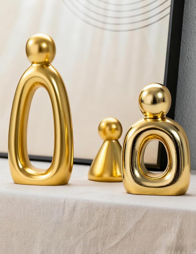 Abstract Family of 3 Figurines Modern Sculptures - Minimalist Home Decor for TV Stand, Bookshelf, Living Room | Decorative Accents and Gift Ideas as Knick Knacks for Shelves (GLOD)