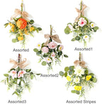 Artificial Teardrop Wreath, 17inch Decorative Swag with Flower and Eucalyptus Leaves, Hanging Simulation Flowers Bouquet, Spring Summer Wall Swag for Wedding Arch Wall Decor(#5)