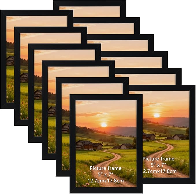 5x7 Black Picture Frames Set of 12 for Displaying 5 x 7 Photos, Multi 5x7 Frames Collage for Wall or Tabletop, Horizontal or Vertical Display