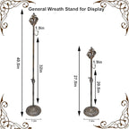 Display Stand for Wreath Handbag Purse Adjustable Height Standing Metal Wreath Hanger Holder on Tabletop or Floor(Vintage Gold)