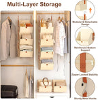 4-Tier Hanging Closet Organizer and Storage with Detachable Bins, Fabric Hanging Shelves for Closet, Dorm, Rv, Space-Saving Collapsible Basket for Handbags, Clothes (47” H)
