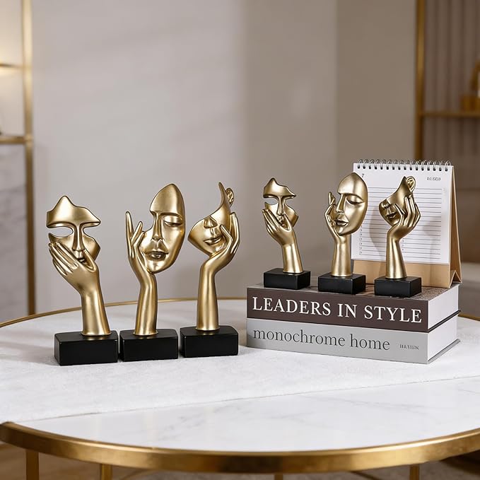 3 Pcs Thinker Large Statue Set - Black Glod Art Abstract Home Accent Figurines for Living Room, Bedroom, Shelves, Office Desktop, Coffee Table Decor, Gift for Women (3 Pcs Black Glod, 9")