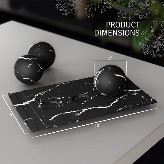 Creative Scents Black Marble Look Home Decor Bowl and Orb Set - Coffee Table Decor for Living Room - Centerpiece Table Decorations for Dining Table, Kitchen Counter, Foyer - Elegant House Decoration