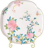 KAMMAK Ceramic Decorative Plate, Porcelain Plates for Kitchen Dining Room Wine Cabinet Home Decor, Vintage Collector Plates with 1 Display Stand, Four-Leaf Clover - Peony