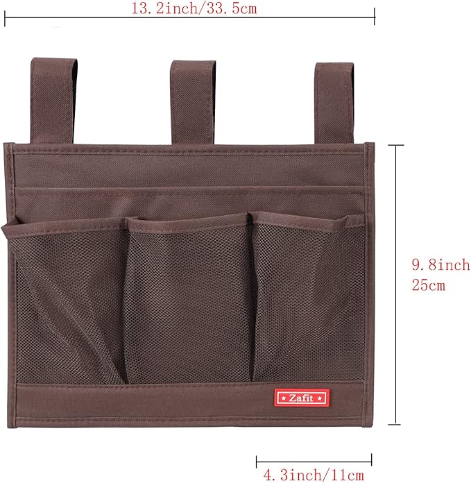 Zafit Hanging Bedside Caddy, Bedside Storage Organizer for Magazine, Phone, Remote control (Classic4 Pockets-Coffee)