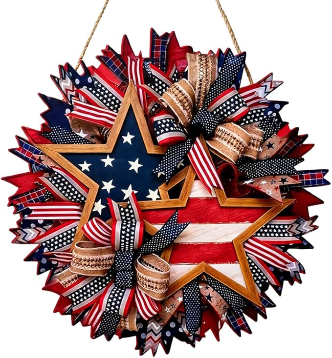 Patriotic Wreaths for Front Door, 250 Anniversary Wreath 4th of Red White and Blue Wreath, Memorial Day Flag Wreaths for Indoor Outdoor Porch Decory Holiday Decorative (#A)