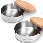 Ashtray with Lid for Outside Patio, 2 Pack Windproof Ash Tray, Silver Stainless Steel Smokeless Ashtray for Outdoor Home Office Tabletop Patio Outdoor Balcony, Large