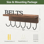 Belt Hanger Organizer for Closet, Wall Mount Belt Rack, Wooden Belt and Tie Organizer for Stores and Displays Mens Accessories (Length 9.8”) Brown