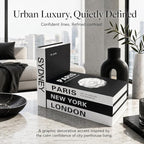 PROBENEX Urban Large 4 PCS Faux Decorative Books | Not Real Books, Cardboard Foldable Display Props | NYC London Paris Sydney City Theme Book Set | Modern Minimalist Coffee Table Decor