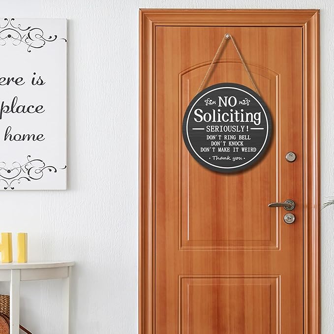 Funny No Soliciting Sign for House 12"x12" Do not Knock or Ring Doorbell Wooden Signs for Front Door Rustic No Soliciting Welcome Sign Hanging Decorations for Home Yard Garden Farmhouse Porch