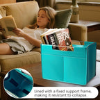 Leather Magazine Holder Foldable with Handles，Stable Magazine Rack Floor，Magazine Basket File Holder Storage，Document File Folder Organizer Free Standing for Office Living Room (green)
