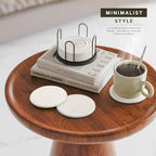 Lazebox Coasters Set of 8 for Drinks, 4 Inch Large Coasters for Coffee Table, Tabletop Protection for Hot & Cold Drinks, Versatile Coasters for Home Decor, Non-Slip & Easy to Clean, White