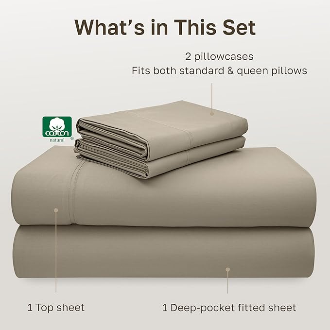California Design Den - Luxury Full Size Sheet Set - 100% Cotton, 600 Thread Count Deep Pocket Full Size Bed Sheets, Hotel-Quality Cooling Sheets with Sateen Weave (Cool Taupe)