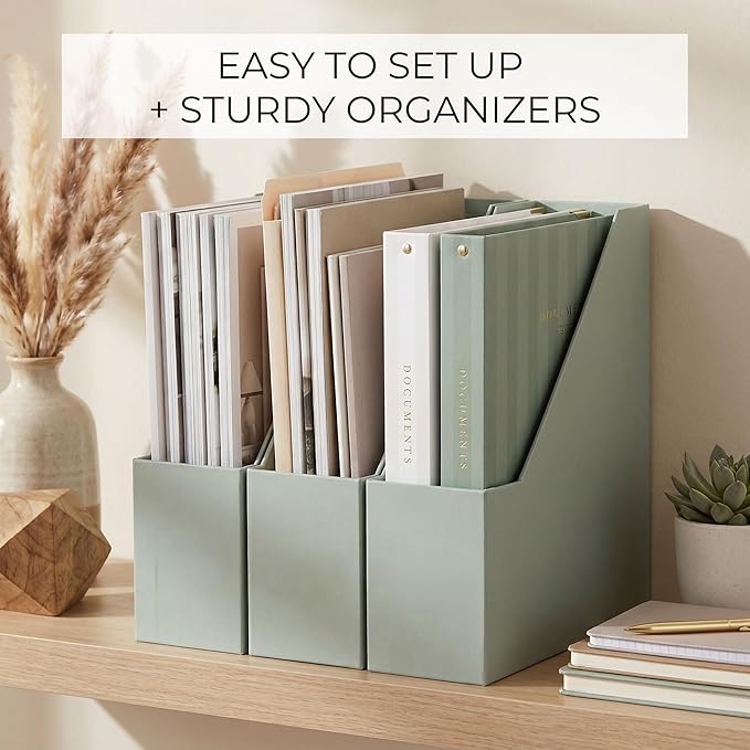 ZICOTO Beautiful Magazine Holder Set Of 3 - Sturdy File Holder to Organize Your Desk Or Shelves - The Perfect Office Storage to Effortlessly Organize Your Paperwork/Files, Magazines, Books Or Binders