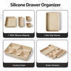 ISSEVE 8Pcs Nesting Silicone Drawer Organizer Trays, 4 Size Versatile Vanity Bathroom & Desk Drawer Organizer Set Storage Bins for Office,Kitchen,Nightstand,Beige