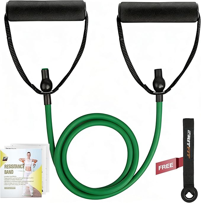 RitFit Single Resistance Exercise Band with Comfortable Handles - Ideal for Physical Therapy, Strength Training, Muscle Toning - Foam Padding Door Anchor and Starter Guide Included
