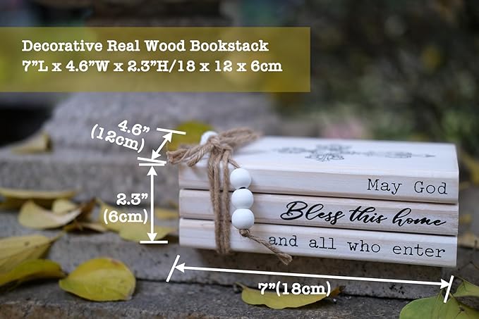 LIVDUCOT Rustic Decorative Coffee Table Books for Home, Wood Book Stack Decor Set of 3, Farmhouse Mantel Decor, Christian Gifts (May God Bless This Home And All Who Enter)