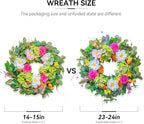 Pinkpuii 24 Inch Spring Wreaths for Front Door- Outdoor Spring Summer Flower Wreath with Vibrant Peony Hydrangea Flower, Green Eucalyptus Leaves and Orange Berry- Ideal for Porch,Mantel,Home Wall