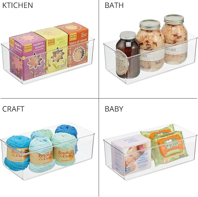 mDesign Long Plastic Drawer Organizer Box, Storage Organizer Bin Container; For Closets, Bedrooms, Use for Leggings, Socks, Ties, Jewelry, Accessories - Lumiere Collection - 6 Pack - Clear