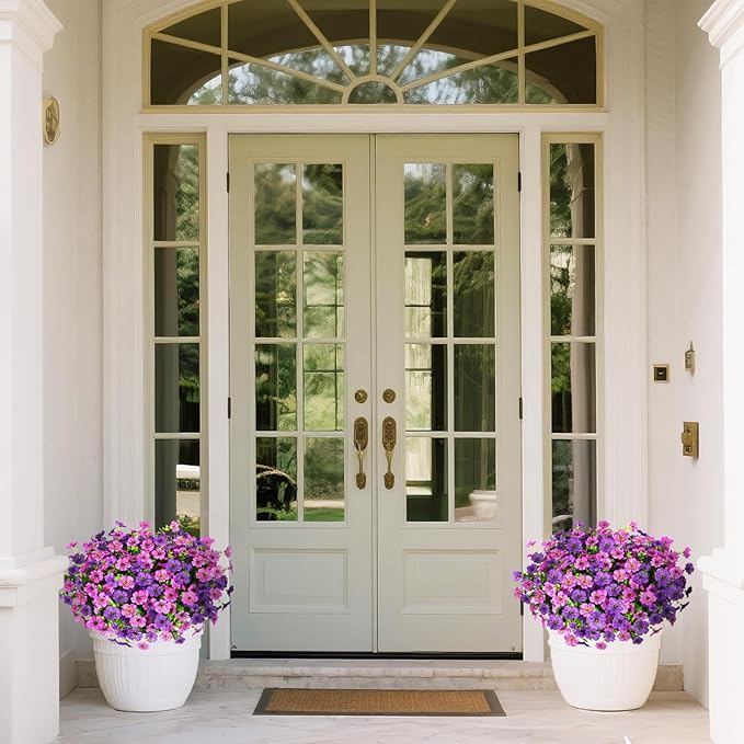 Homsunny Artificial Fake Flowers Faux Plants for Outdoors, 12 Bundles Silk Flowers Outside Spring Decor, Multicolor Faux Daisy Eucalyptus Realistic UV Resisitant for Planter Front Porch Garden Patio