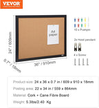 VEVOR 24 x 36 Cork Board, Large Bulletin Board with Black MDF Frame, Wall Mounted Pin Board for Office, School and Home Decor, Hanging Message Board for Pictures and Notes, 10 Push Pins Included