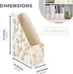 BLU MONACO | Set of 4 Foldable Magazine Storage Boxes with Gold Floral Pattern | Decorative Vertical File Organizers with Gold Label Holders for Desk, Shelves & Home Office