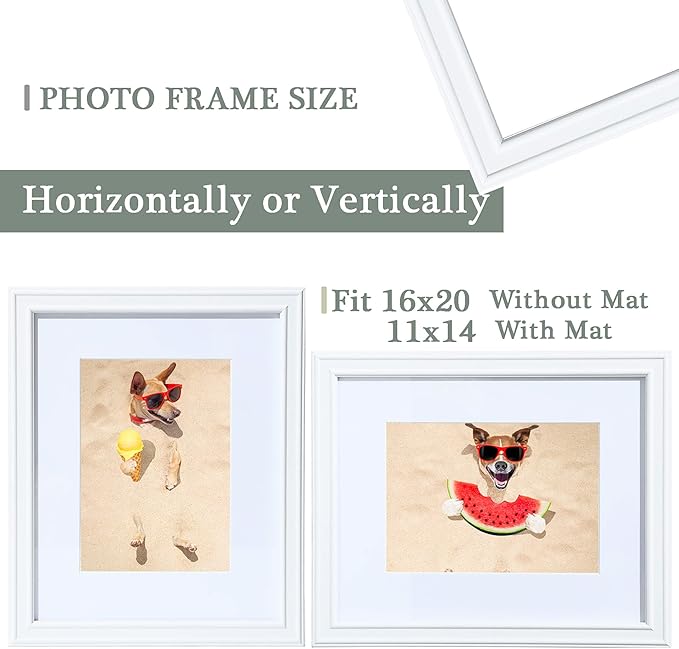 16x20 Poster Frame White, Wooden Art Frame for Wall with Tempered Glass, 11x14 Mat Frame 16x20 without Mat,16 By 20 Gallery Frame for Home Decor