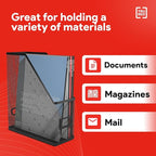 Staples TRU RED Metal Magazine File Organizer, Black - Top - Loading Desktop File Holder with Handle, Holds Up to 1000 Sheets