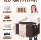 BALEINE 2 Pack Clothes Storage Bags, 24 Gallon Storage Containers with Reinforced Handle, Sturdy Zipper, Closet Organizer for Blanket, Comforter, Pillow, Bedding (Brown, 2 Pack)