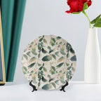 Bone China Decorative Plate Sage Green Eucalyptus Leaves Ceramic Decorative Plates with Display Stand 7inch Handmade Ceramic Ornament Wall Art Decor for Home Kitchen Bedroom Decorative Ornaments