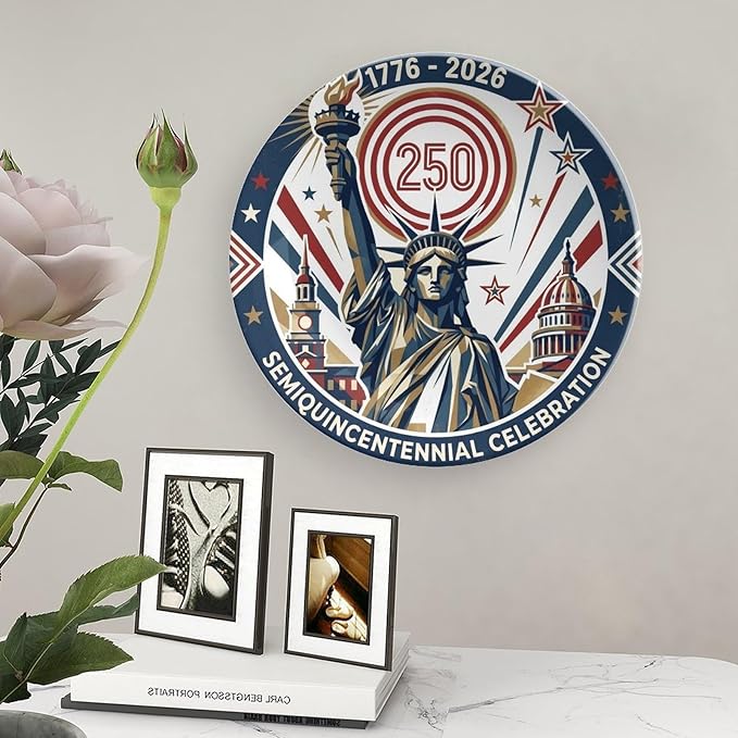 250th Anniversary Decorative Plates 8 Inch Liberty Patriotic Decorations Commemorative Plates with Stand Independence Day 4th of July Semiquincentennial Decor