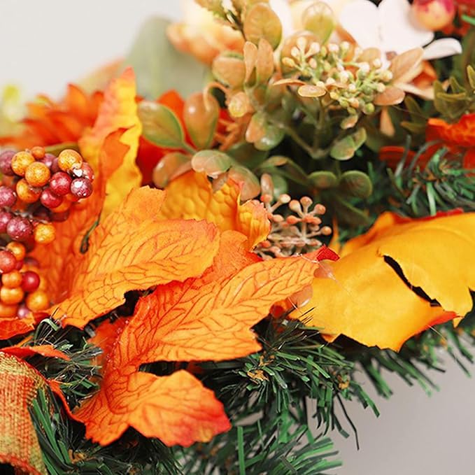 Fall Swag for Front Door – Maple Berry Teardrop Arrangement, Harvest Holiday Garland, Seasonal Ornament for Porch, Entryway, Lobby, Window Display, Mantel Decoration, Festival Celebration