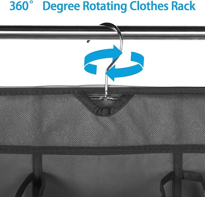 2Pcs 30 Large Pockets Dual Sided Hanging Shoe Organizer for Closet Shoe Storage Shelves with 360 Rotating Hanger Space Saving Storage Bag Hanging Shoe Rack for Bedroom Laundry Room,Black